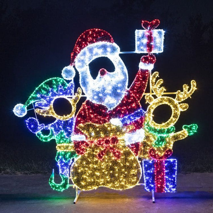 Santa, Elf and Reindeer with Presents - Commercial Christmas Display