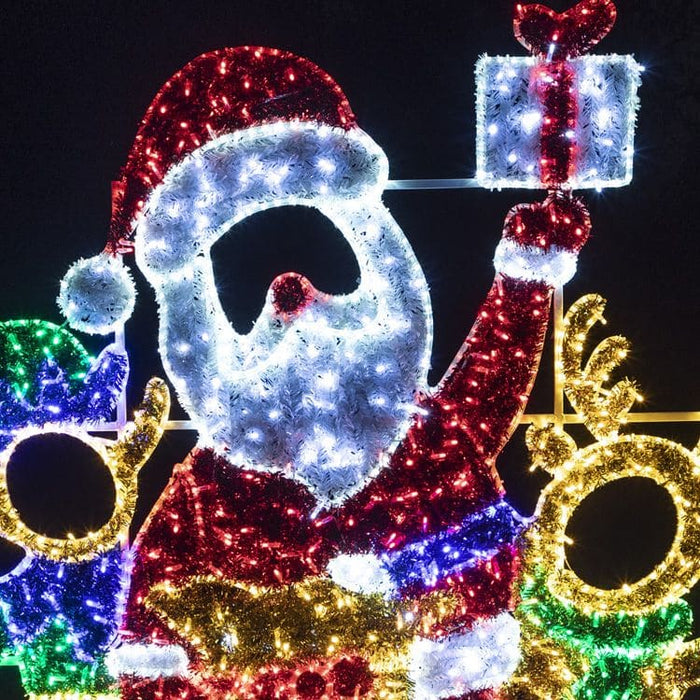 Santa, Elf and Reindeer with Presents - Commercial Christmas Display