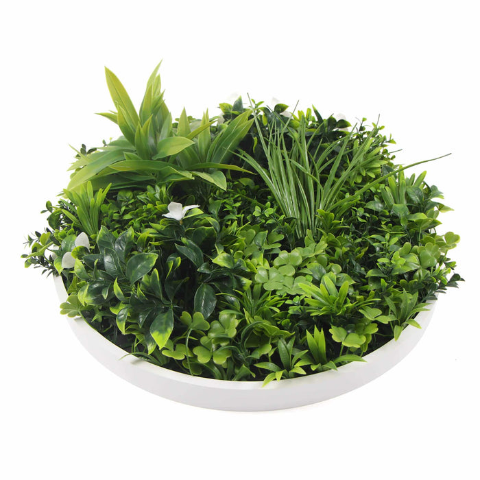 Designer Plants Slimline Flowering White Artificial Green Wall Disc UV Resistant 40" (White Frame Wall Art)