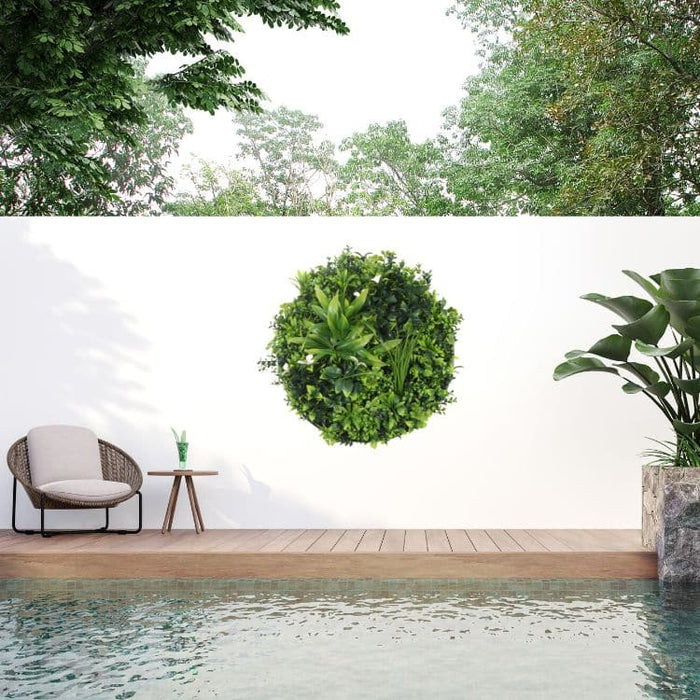 Designer Plants Slimline Flowering White Artificial Green Wall Disc UV Resistant 40" (White Frame Wall Art)