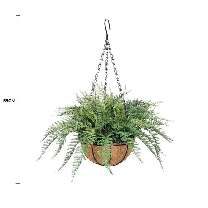 Designer Plants Artificial Potted Fern Hanging Basket (Fresh Green) UV Resistant