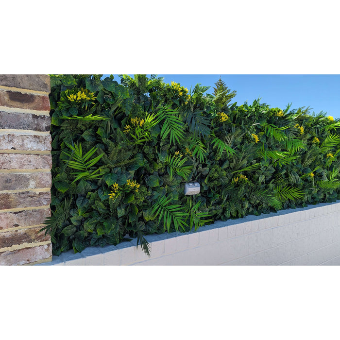 Faux Flowering Artificial Green Wall Panels on a roof top garden