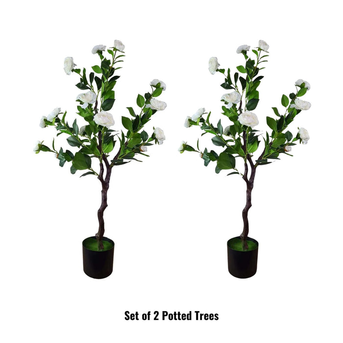 Designer Plants Flowering Natural White Artificial Camellia Tree 40" High (Clearance)