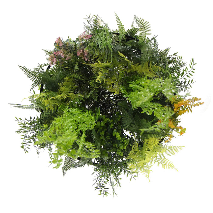 Designer Plants Black Framed Roof Hanging Disc With Draping Faux Plants 24"