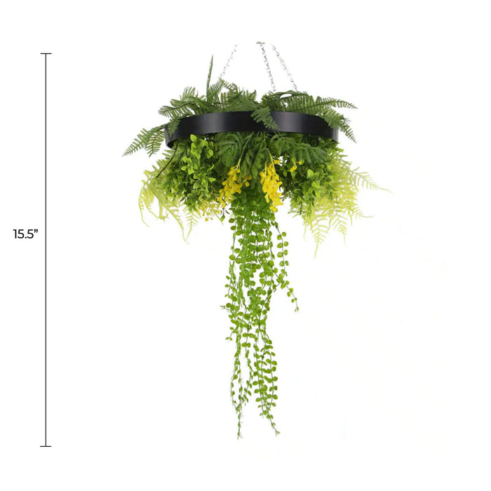 Designer Plants Black Framed Roof Hanging Disc With Draping Faux Plants 15.5"
