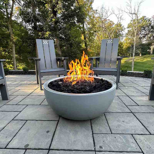 Aluminum Fire Bowl centered in a circle of chairs