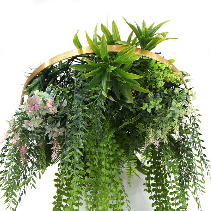 Designer Plants Imitation Premium Gold Artificial Hanging Green Wall Disc 15"