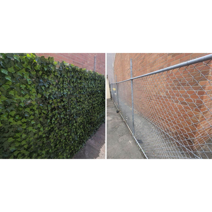 Artificial Ivy Panels Before and After Install onto Cyclone Mesh Fence