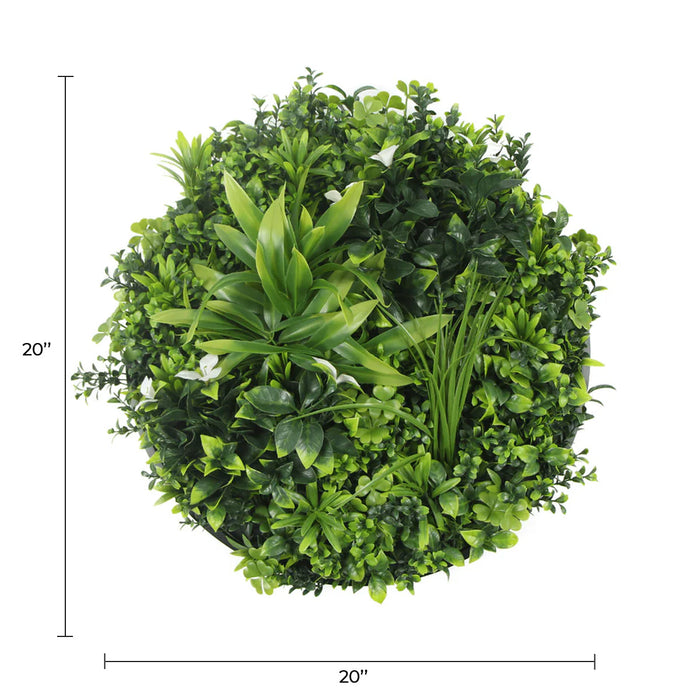 Designer Plants Luxury Artificial Green Wall Plant Wall Circle 20" Black Frame UV Resistant