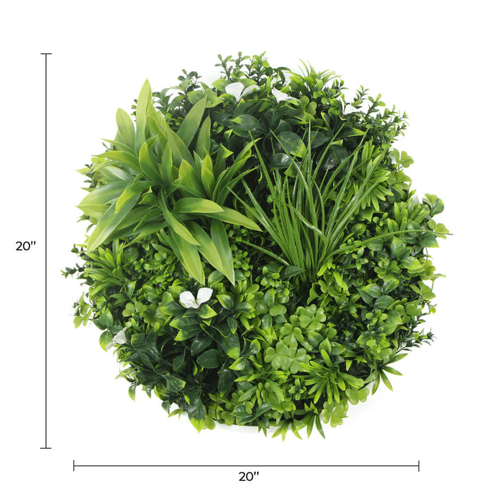 Designer Plants Luxury Artificial Green Wall Plant Wall Circle 20" White Frame UV Resistant
