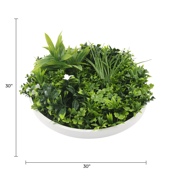 Designer Plants Luxury Artificial Green Wall Plant Wall Circle 30" White Frame UV Resistant