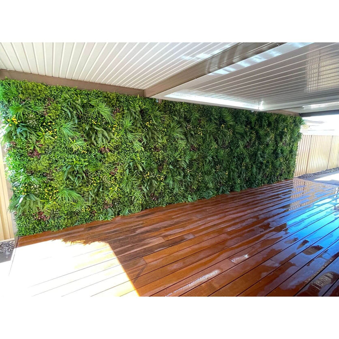 Premium artificial vertical garden panel along a deck