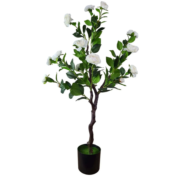 Designer Plants Flowering Natural White Artificial Camellia Tree 40" High (Clearance)
