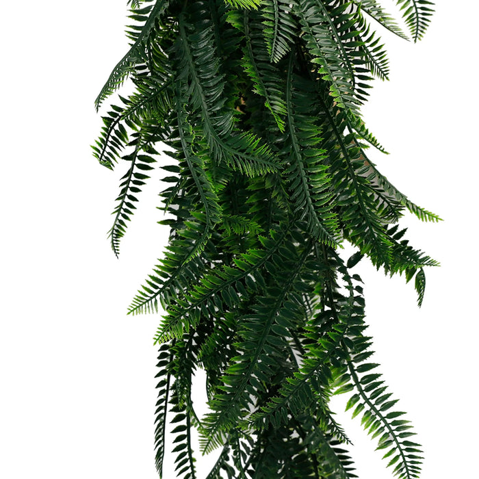 Artificial Hanging Dense Boston Fern Garland Bushes UV Resistant & Fire Rated | 10.6in x 33in (27cm x 84cm Each)