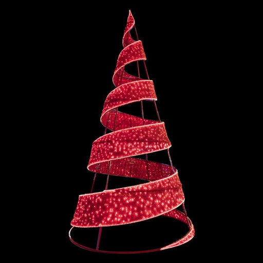 Red spiral Christmas tree decoration on a black background