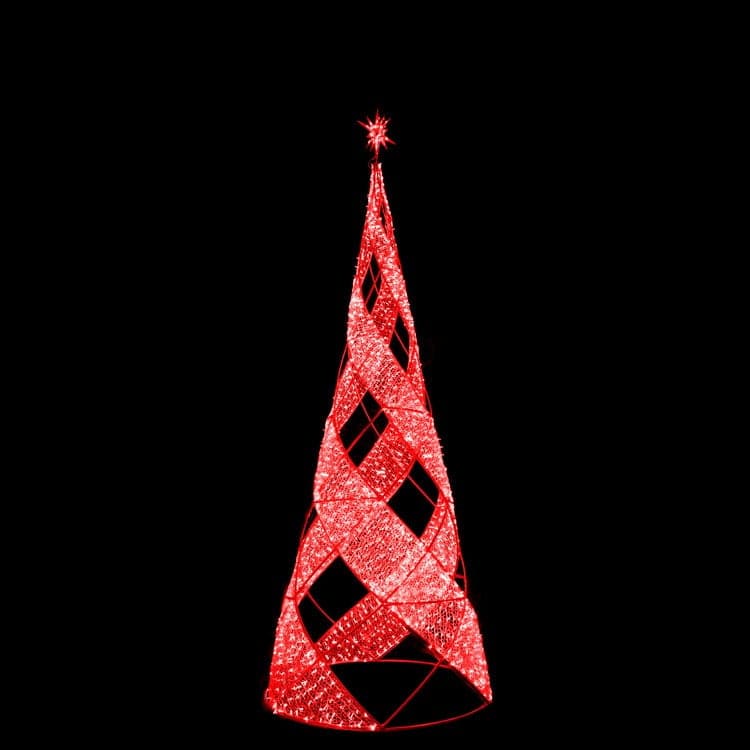 Red geometric Christmas tree decoration on a black background
