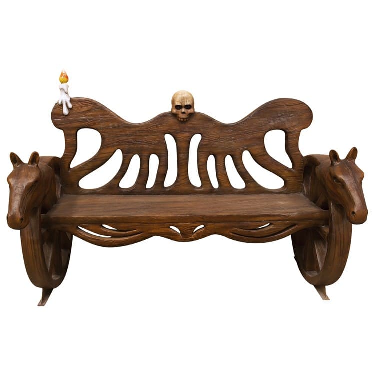 3.5' Carved Halloween Themed Wooden Bench