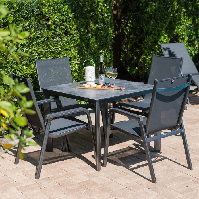 Basic Plus 5-Piece Dining Set- Stack Chairs & Table w/ Umbrella Hole