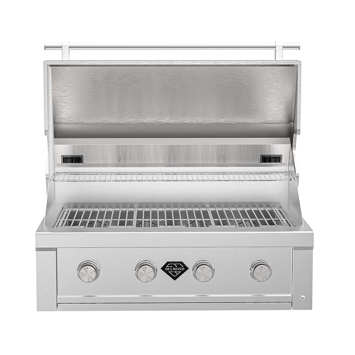 The Outdoor Plus Diamond Series 36" Grill, Built-In Grill, 4 Burner Grill, Stainless Steel Grill, Natural Gas or Liquid Propane Grill