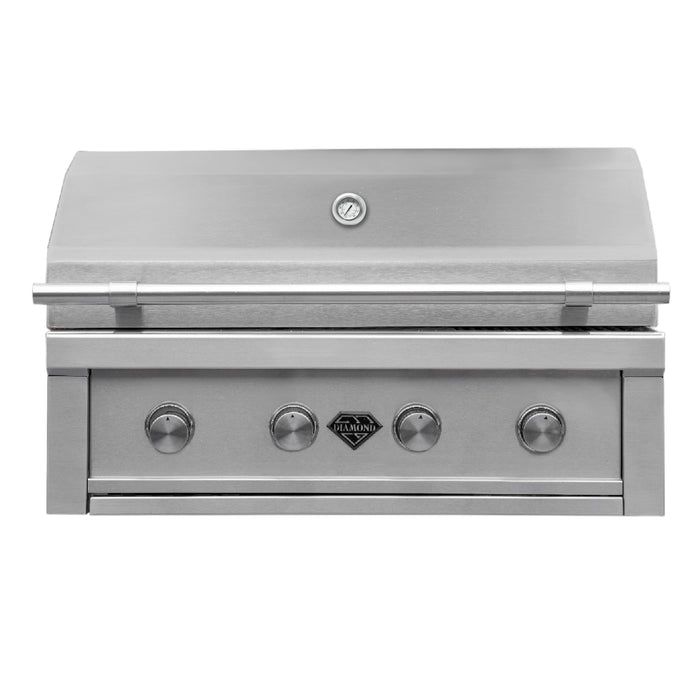 The Outdoor Plus Diamond Series 36" Grill, Built-In Grill, 4 Burner Grill, Stainless Steel Grill, Natural Gas or Liquid Propane Grill