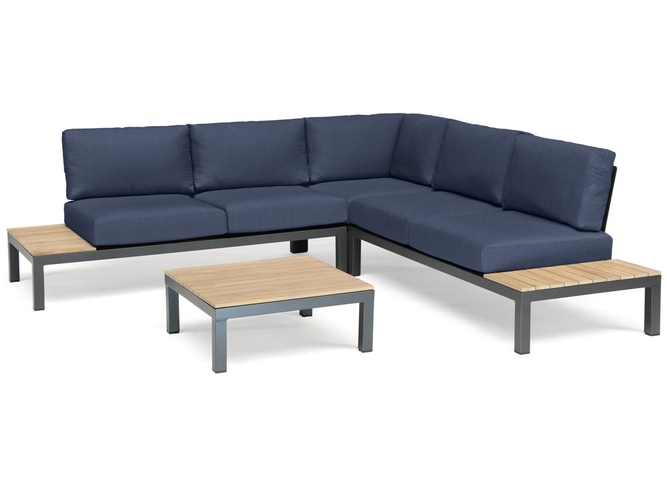 Elba Aluminum 4-Piece Corner Set With Teak Accents