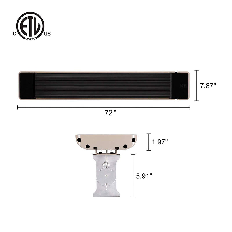 RadTec 72" Weather Resistant Zero Light Patio Heater (X33R) | Far-Infrared | IPX5 Rated | Large Outdoor Spaces