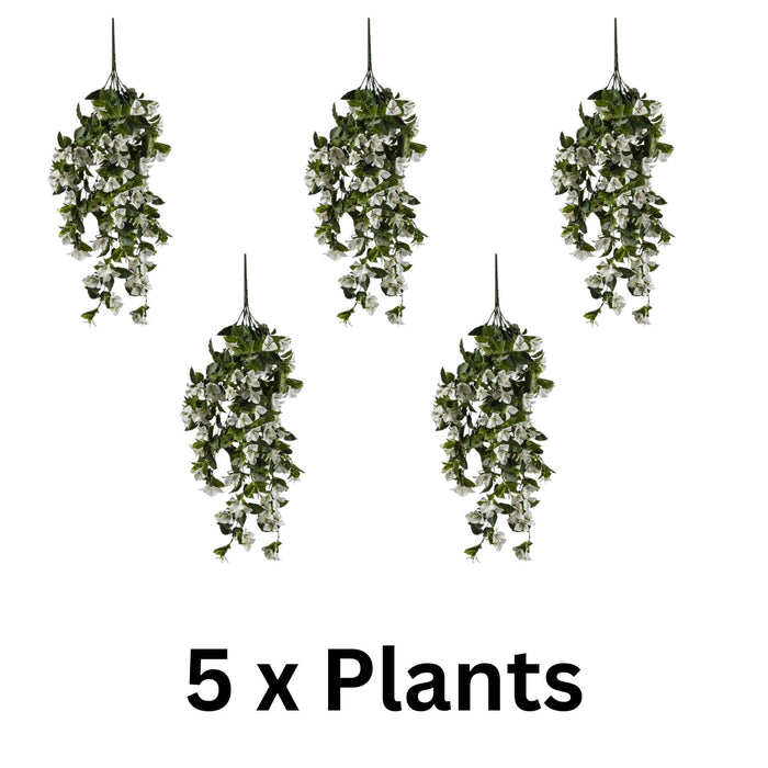 (5 Pieces) Hanging White Artificial Bougainvillea Plant UV Resistant 30"