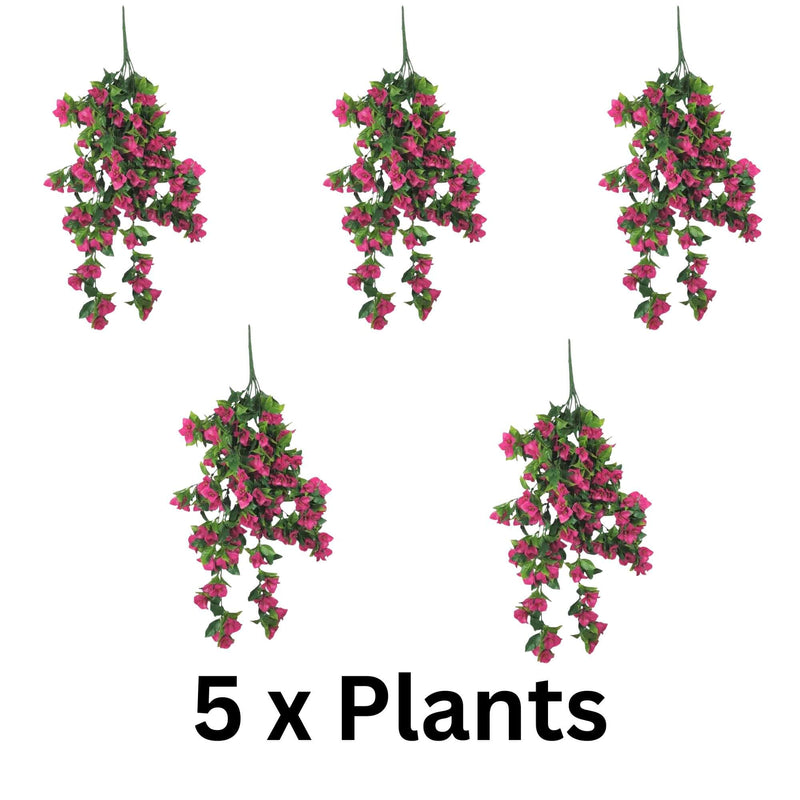(5 Pieces) Vibrant Pink Hanging Artificial Bougainvillea Plant, UV Resistant 30"