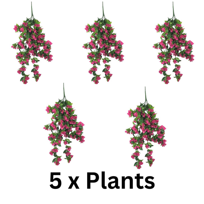 (5 Pieces) Vibrant Pink Hanging Artificial Bougainvillea Plant, UV Resistant 30"