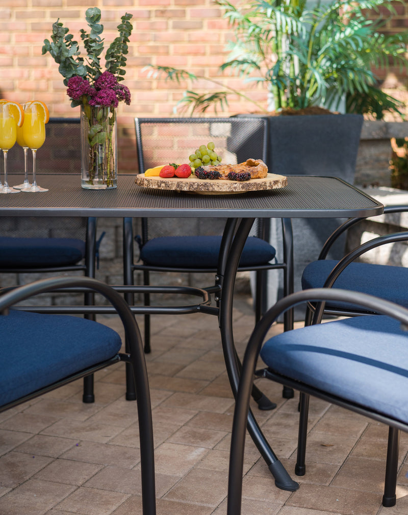 Pilano 7-Piece Wrought Iron Dining Set (Rectangular 57' x 35" Table with Umbrella Hole)