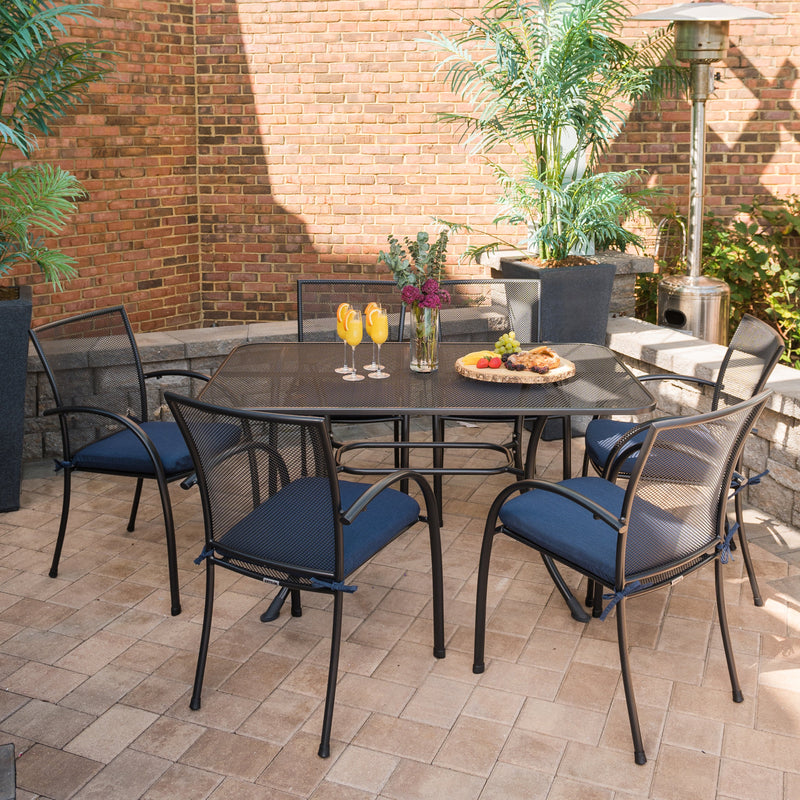 Pilano 7-Piece Wrought Iron Dining Set (Rectangular 57' x 35" Table with Umbrella Hole)