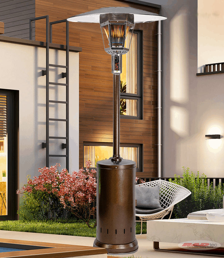 RadTec 96" Real Flame Propane Patio Heater - Antique Bronze (RF-AB) | 40,000 BTU | Rustic Outdoor Heating