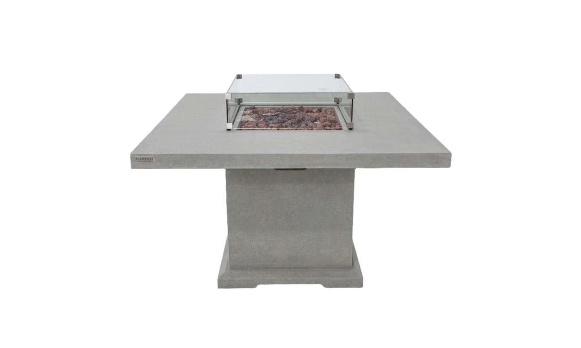 Concrete Elementi Birmingham fire pit table with glass top on a white background