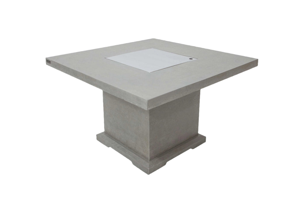 Concrete outdoor Elementi Fire table with glass top on a white background