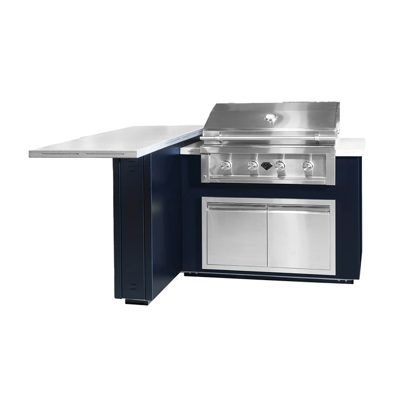 The Outdoor Plus Alta 72" Complete L-Shaped BBQ Island with LED Lights & Surround Sound System