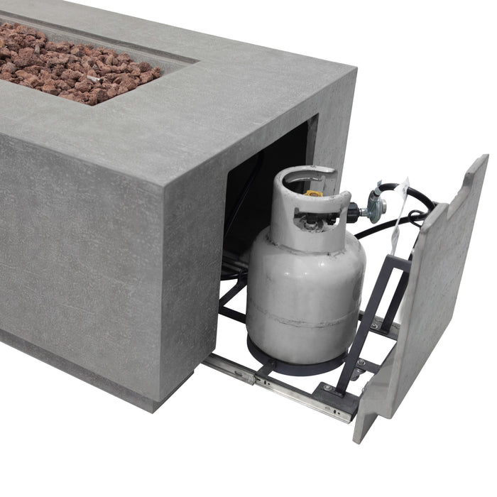Concrete fire pit with gas tank and valve on a white background