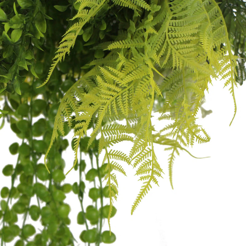 Black Framed Roof Hanging Disc With Draping Faux Plants 15.5"