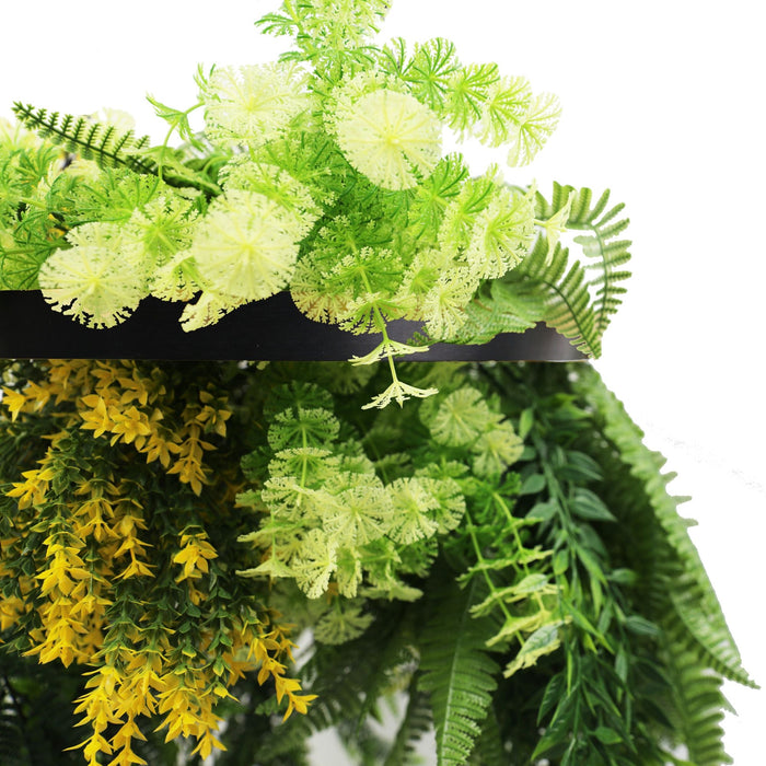 Black Framed Hanging Disc with Bright Tropical Foliage and Draping Ferns UV Resistant Small