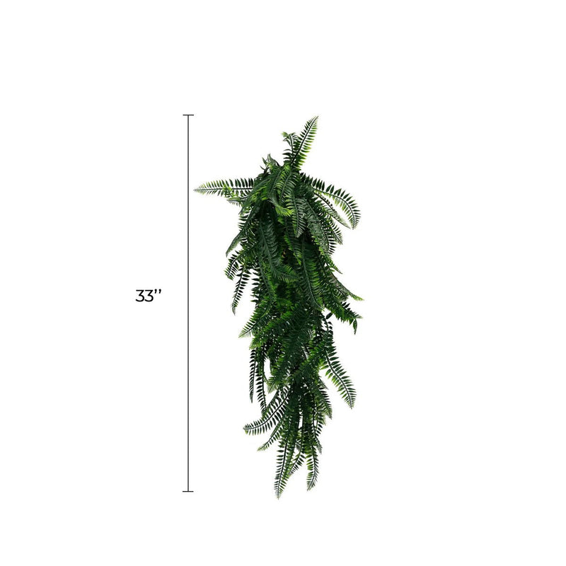 Artificial Hanging Dense Boston Fern Garland Bushes UV Resistant & Fire Rated | 10.6in x 33in (27cm x 84cm Each)