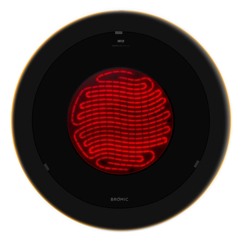 Round black electric Bromic Eclipse Portable top with red heating element on a white background