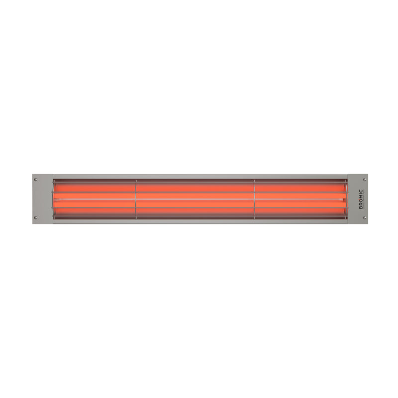 Infrared outdoor Bromic heater with glowing red elements on a white background
