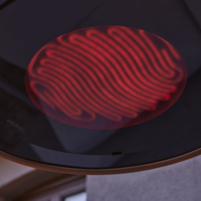 Red heating element on a Bromic Eclipse Portable heater with 'Bromic' branding.