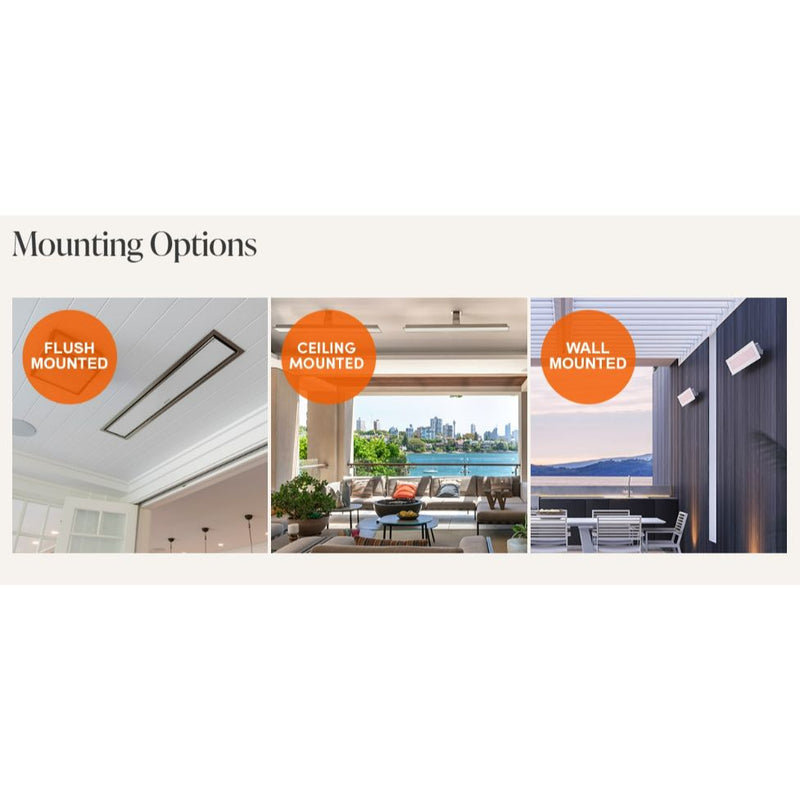 A grid of 3 images showing Mounting options for the Bromic Platinum Electric Heater