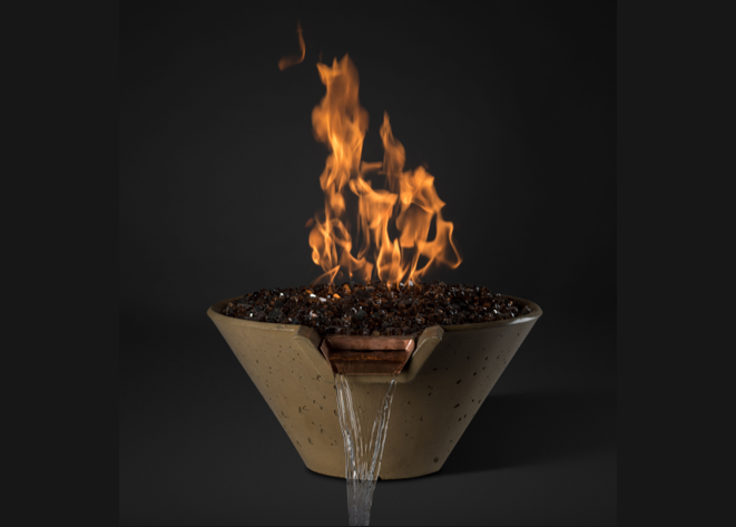 Slick Rock Concrete Cascade Conical Fire & Water Bowl - Electronic Ignition