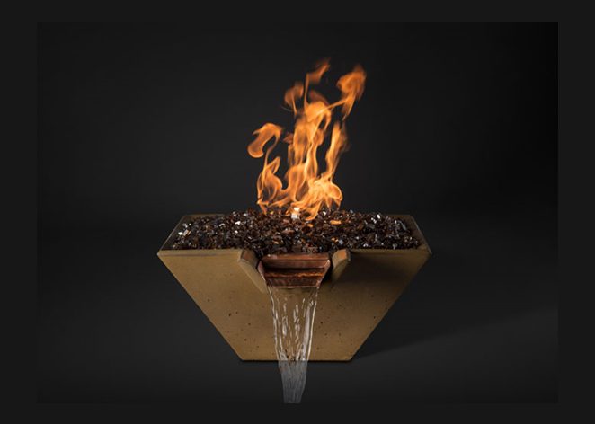 Slick Rock Concrete Cascade Square Fire & Water Bowl - Match Lit Ignition