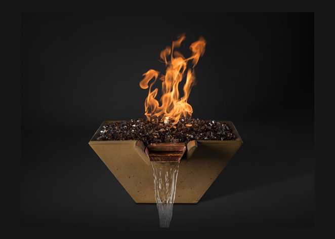 Slick Rock Concrete Cascade Square Fire & Water Bowl - Electronic Ignition