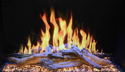 Modern Flames Fireplace with burning logs and flames against a dark background
