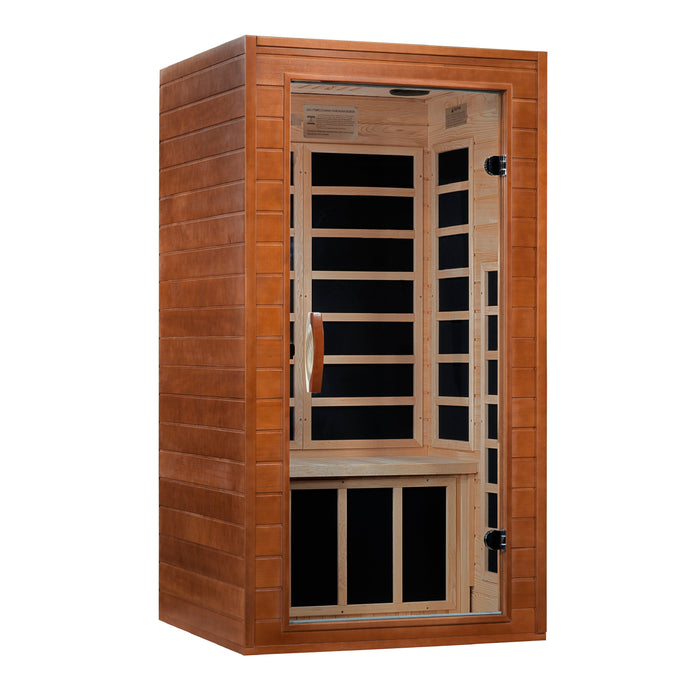 Golden Designs Avila 1-2 Person Low EMF FAR Infrared Sauna (DYN-6103-01) | Compact Hemlock Wood | Chromotherapy Lighting