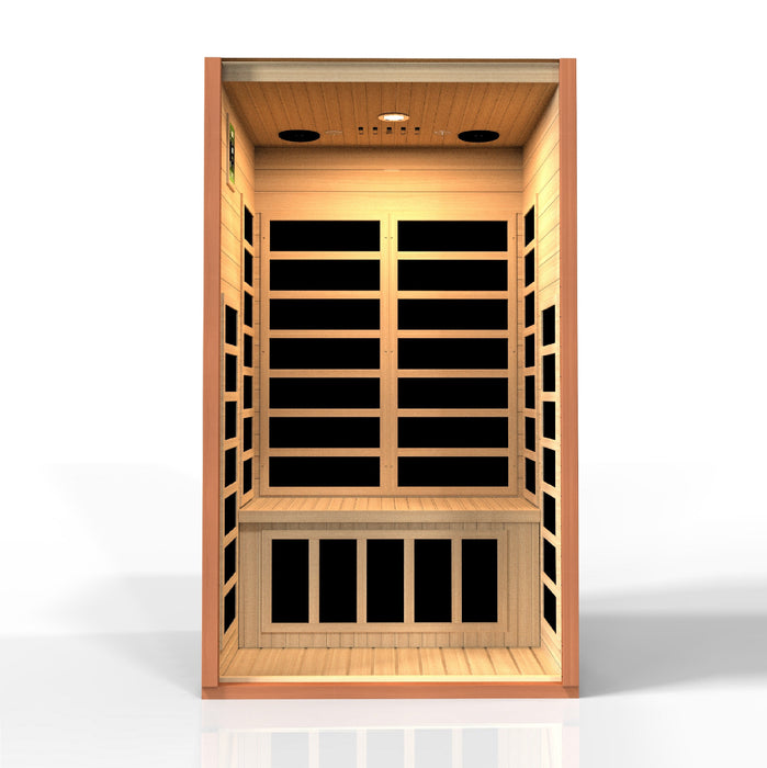 Golden Designs Avila 1-2 Person Low EMF FAR Infrared Sauna (DYN-6103-01) | Compact Hemlock Wood | Chromotherapy Lighting