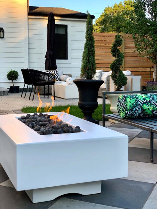 The Outdoor Plus 48" Del Mar Concrete Fire Pit, Rectangular Concrete Fire Pit, Handmade GFRC Firepit